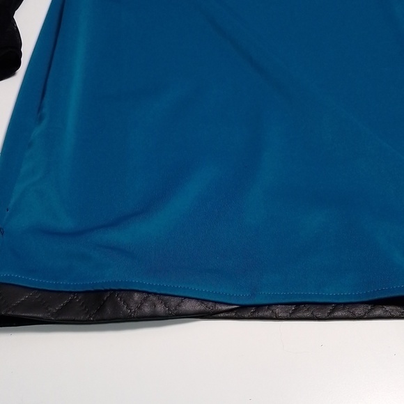 Oze dress bodycon teal mesh sleeves faux leather trim size  medium - Picture 4 of 7